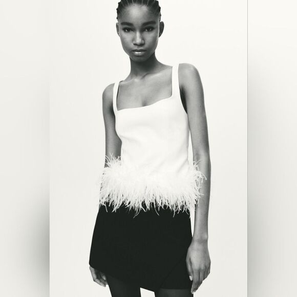 NWT ZARA STRETCHY FEATHER TOP - Picture 10 of 17